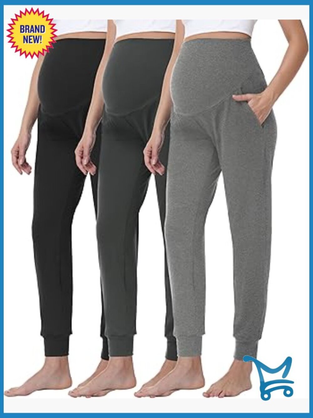 Maternity Joggers Stretchy Over Belly Lounge Sweatpants with Pockets 3-Pack